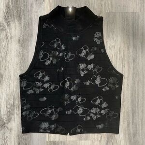 Rebecca Minkoff Black Floral Sleeveless Cropped Top Full Zip Back Shirt Size XS